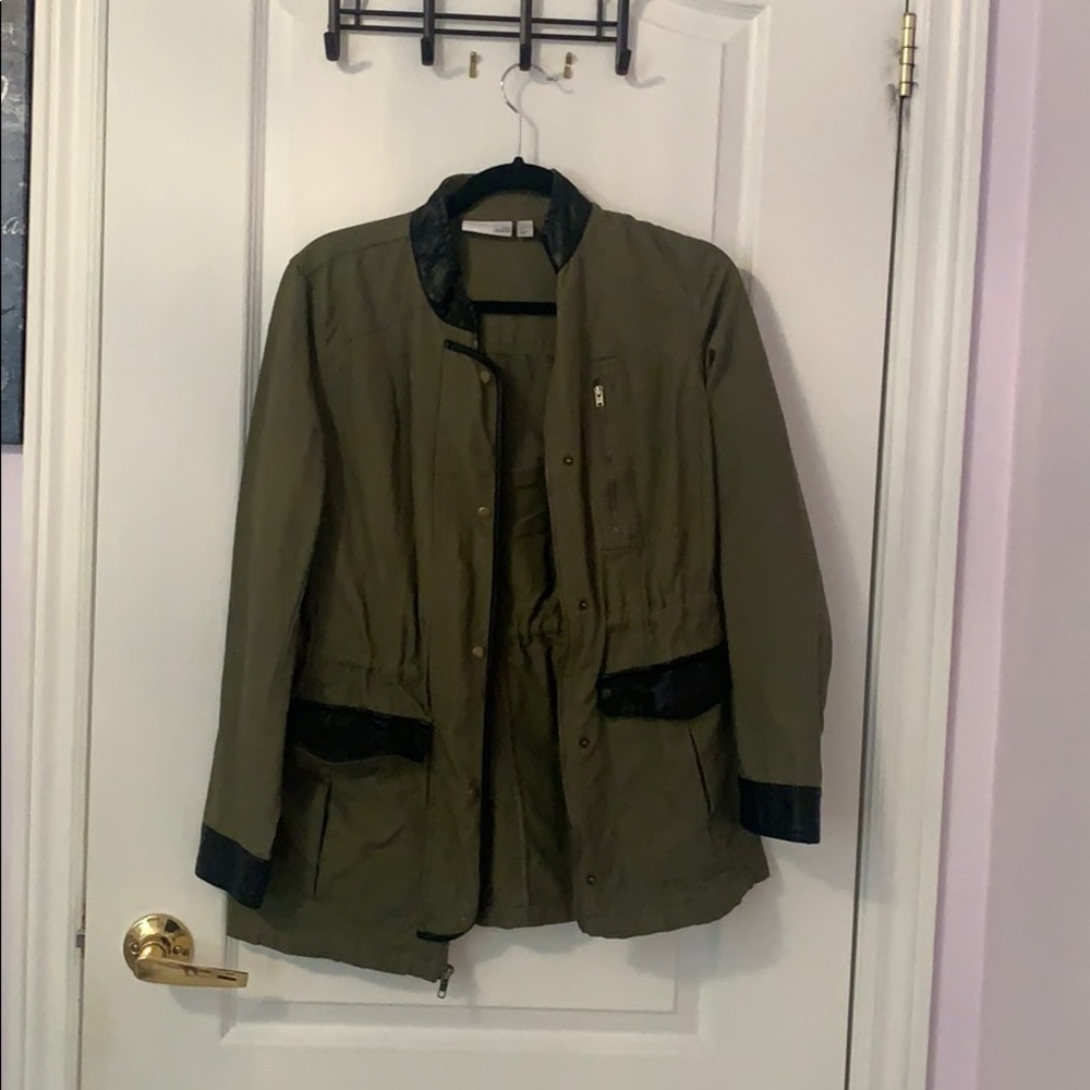 khaki green and leather light coat